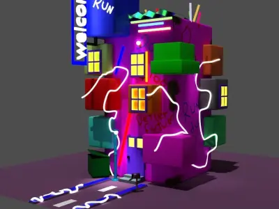 low poly cyberpunk style building Low-poly 3D model