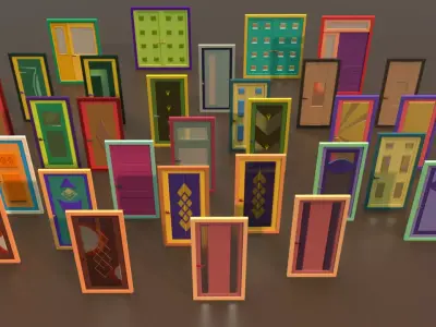 Low Poly Simple Door Set Low-poly 3D model