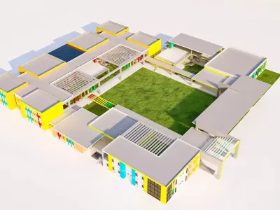 Primary and Secondary School Campus Model 3D model