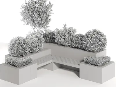 Urban Furniture with plant-set 03 3D model