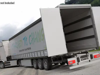  Mercedes eActros 600 Long Haul Semi With Trailer White Rigged for Cinema 4D 