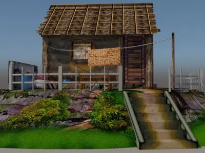 hut house  low poly home game ready exterior architecture Low-poly 3D model