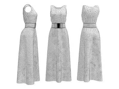 Sleeveless Round Neck Long Skirt Shift Dress With Corset Belt Low-poly 3D model