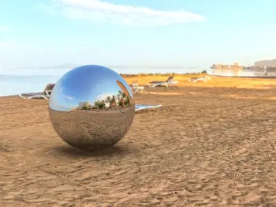 Urban Coastal Environment with Palm Trees and Clear Sky 3D model