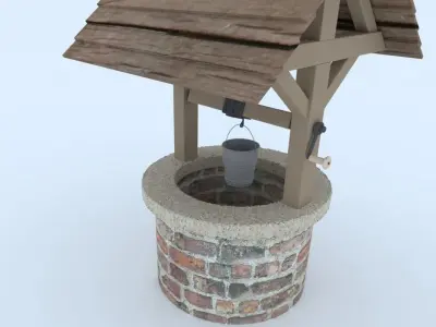 Well model water with wooden roof 3D model