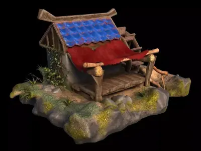Cartoon Water mill Low-poly 3D model