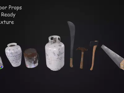 Outdoor Tools and Props Collection Game Ready Low-poly 3D model