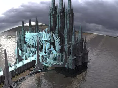  frozen queens Palace walkways With Statue Kitbash 3D model