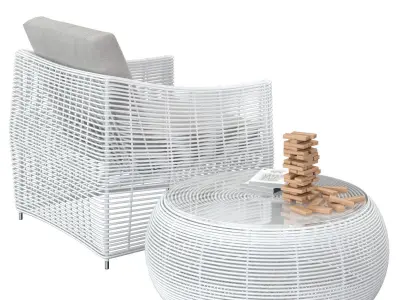 Rattan furniture white 3D model