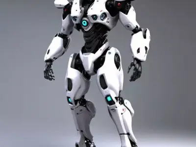 White Robot Warrior 3D Futuristic Mecha Blue Glow Lights Low-poly 3D model