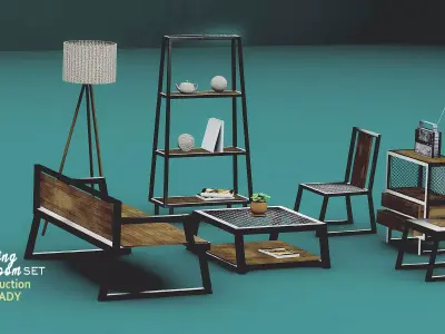 Interior living room industrial design Low-poly 3D model