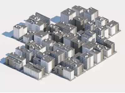 Architecture house backdrop residential  office building city 3D model 7