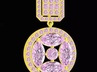 Luxury Pink Marquise Diamond Halo Pendant for Women 162A 3D print model