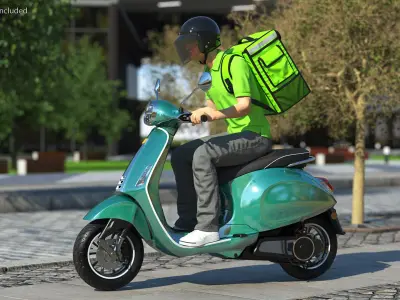 Delivery Man Riding Scooter 