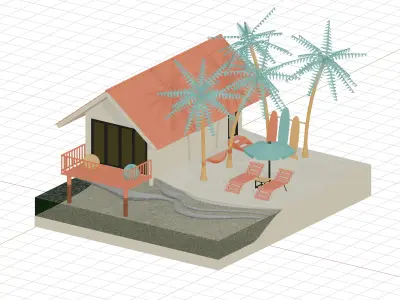 Isometric Summer Beach 3D Render Illustration 3D model