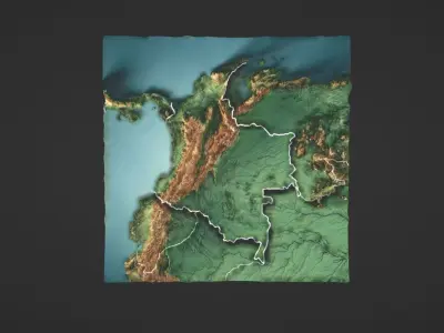 Colombia Map Topography Low-poly 3D model