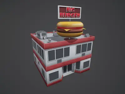 Stylized Big Burger Building Low-poly 3D model