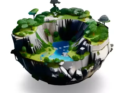 LowPoly Spherical Island with Lake Low-poly 3D model