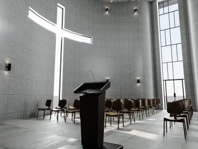 Modern Church With Interior Low-poly 3D model