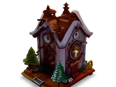 LowPoly Cartoon Clock House Low-poly 3D model