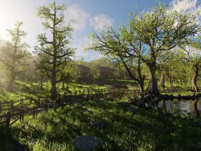 Pond Village Scene 3D model