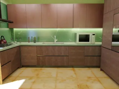 3D Model - Simple Kitchen - Green shade  3D model