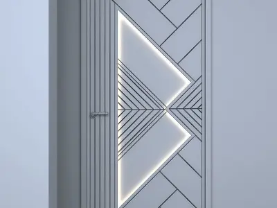 3d door wooden with triangle design Low-poly 3D model