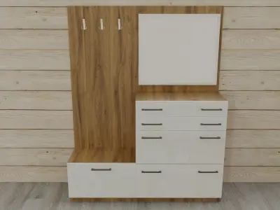 Furniture wooden cabinet with drawers and mirror 3D model