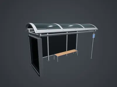 Stylized Bus Stop Low-poly 3D model