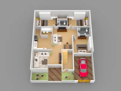Perspective Inteior 3d view Low-poly 3D model