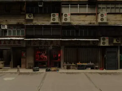 Atmospheric Detailed retro hong kong building modular Low-poly 3D model
