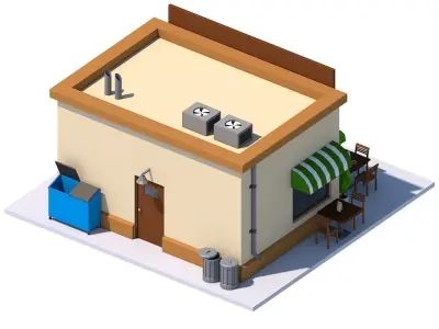 Low Poly Coffee House Low-poly 3D model