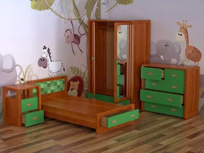 Complete set of childrens room Low-poly 3D model