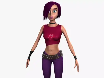 Nancy Lowpoly cartoon girl with hair Low-poly 3D model