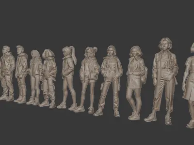 Street style figure set for diorama 3D print model