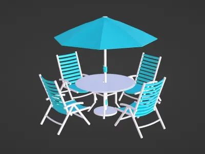 Patio outdoor table with chairs and umbrella Turquoise 3D model