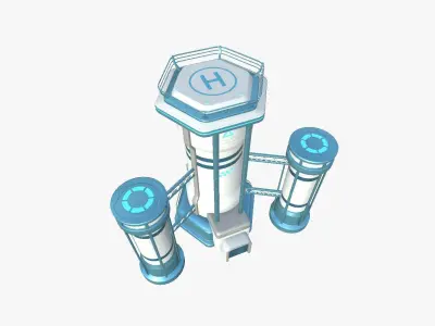 SciFi Facility A01 White Blue - Sci Fi Exterior Design Low-poly 3D model