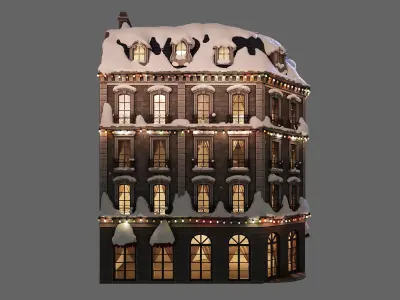 Corner building covered with snow 3D model