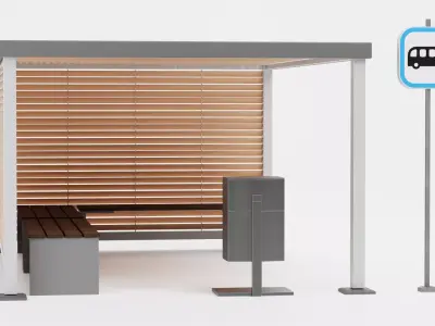 Modern Bus Stop Shelter V3 Low-poly 3D model