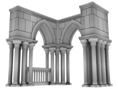 Gothic arcades Low-poly 3D model