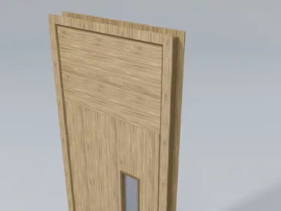 Wooden Door with Frame and Vision Panel Low-poly 3D model