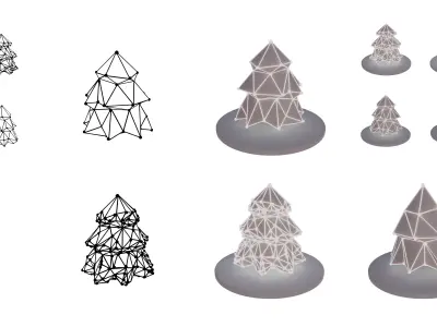 Animated tech Tree - 2k Loop video - 241 png render - snow sky Low-poly 3D model