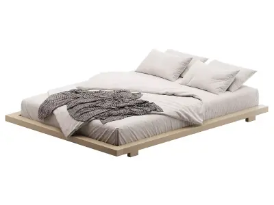 Japanese Style Walnut Queen Floor Bed Low-poly 3D model