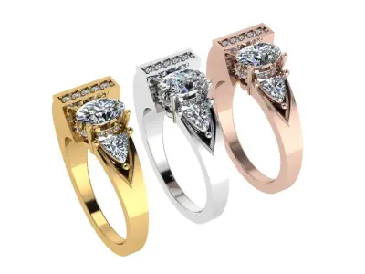 Ring230 gold engagement ring with diamonds 3D print model