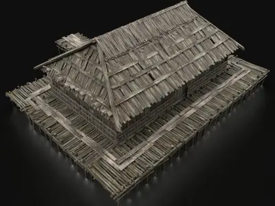 AAA SWAMP WETLAND FANTASY MEDIEVAL WOODEN VIKING HOUSE HUT Low-poly 3D model
