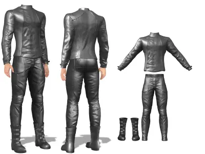 Male Black Leather Futuristic Dystopian Rider Outfit Low-poly 3D model
