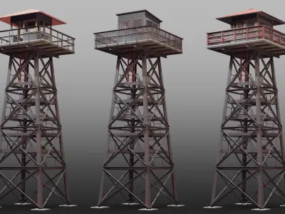 Watchtowers set Low-poly 3D model