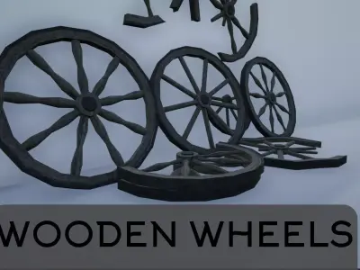 Broken and Sturdy Wooden Wheels Low-poly 3D model