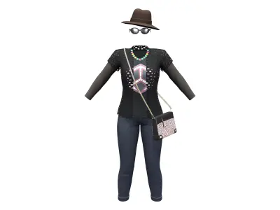 6in1 Black Street Fashion Outfit Low-poly 3D model