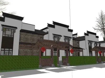 Bed and Breakfast - architecture along street 02 3D model